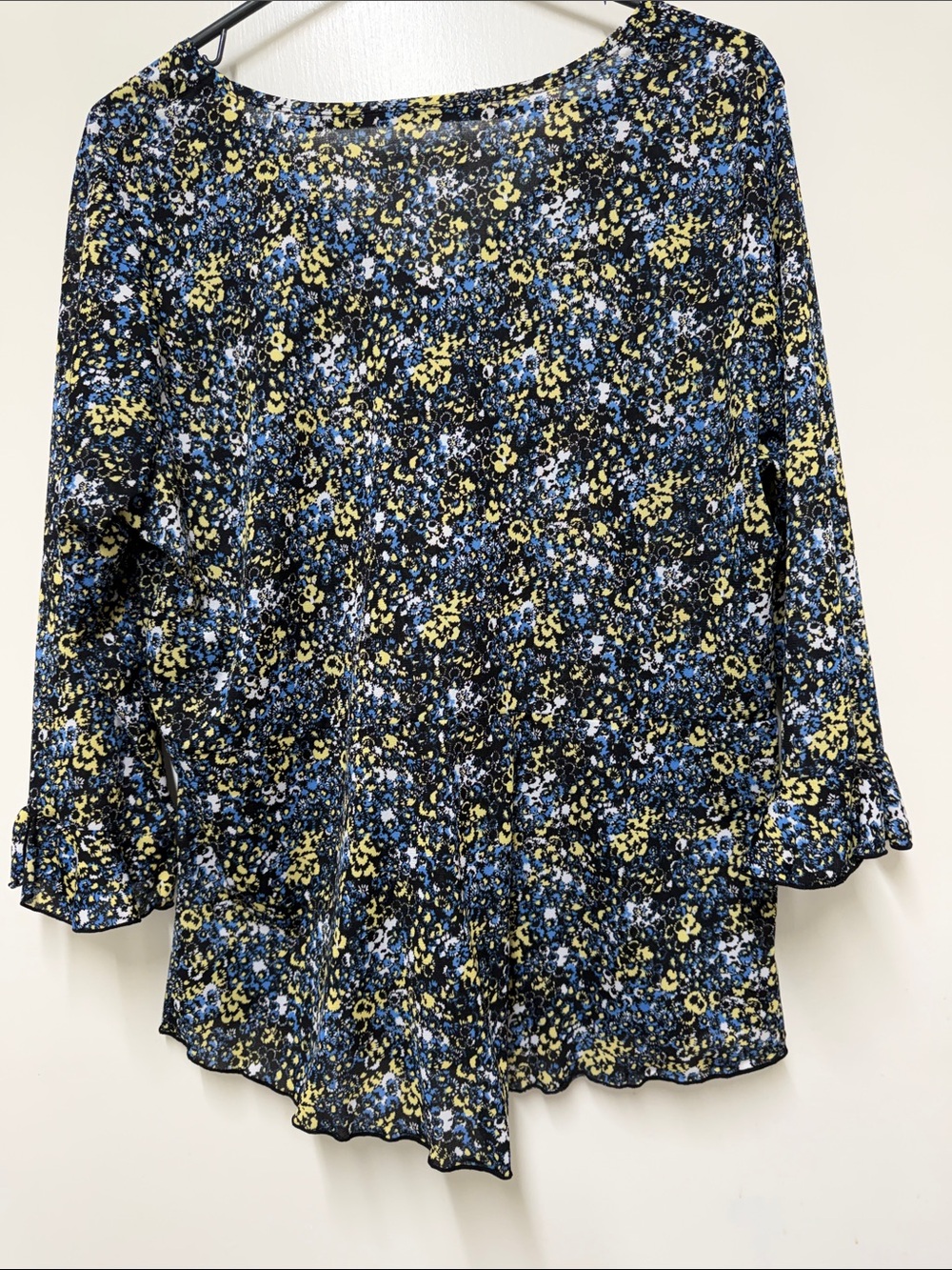 Floral Ruffle Front Womens Top in Blue & Yellow - Picture 3 of 3